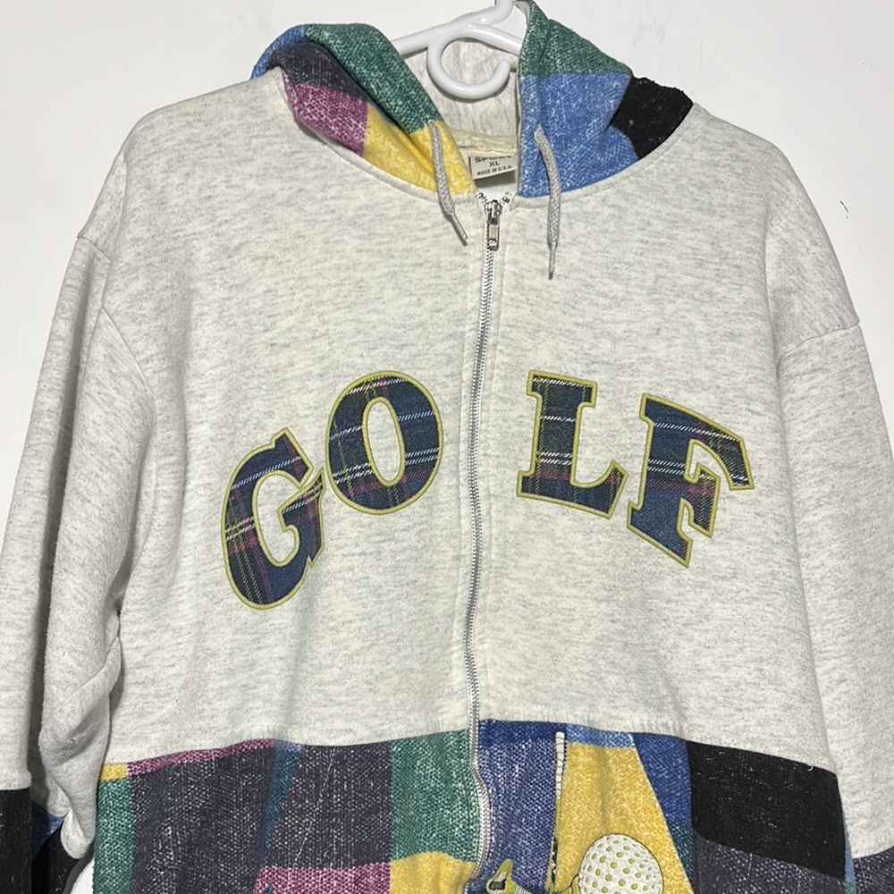 Vintage Myrtle Beach South Carolina Golf Plaid Zip Up Hooded Sweatshirt Size XL - Picture 2 of 12